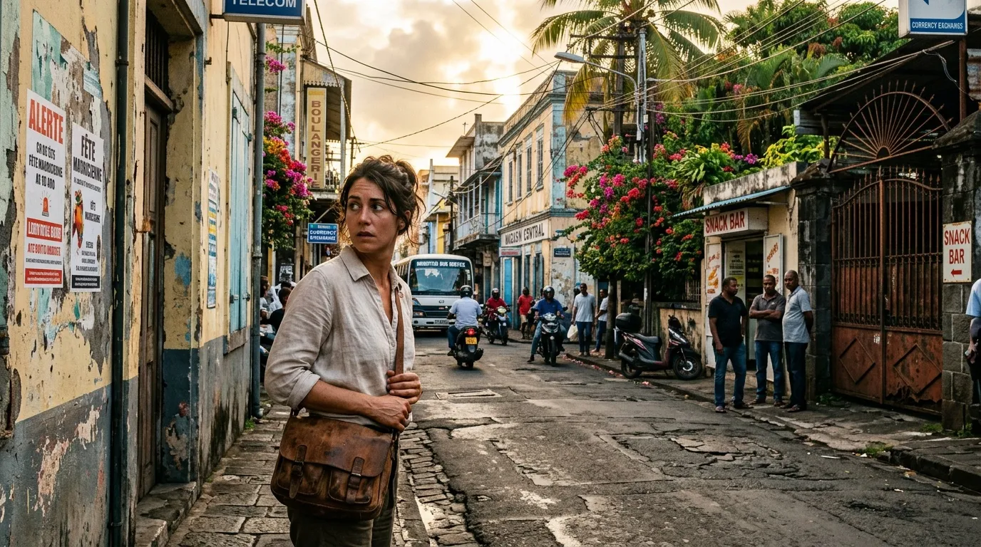 Voyageur marchant dans une rue urbaine tropicale en journée